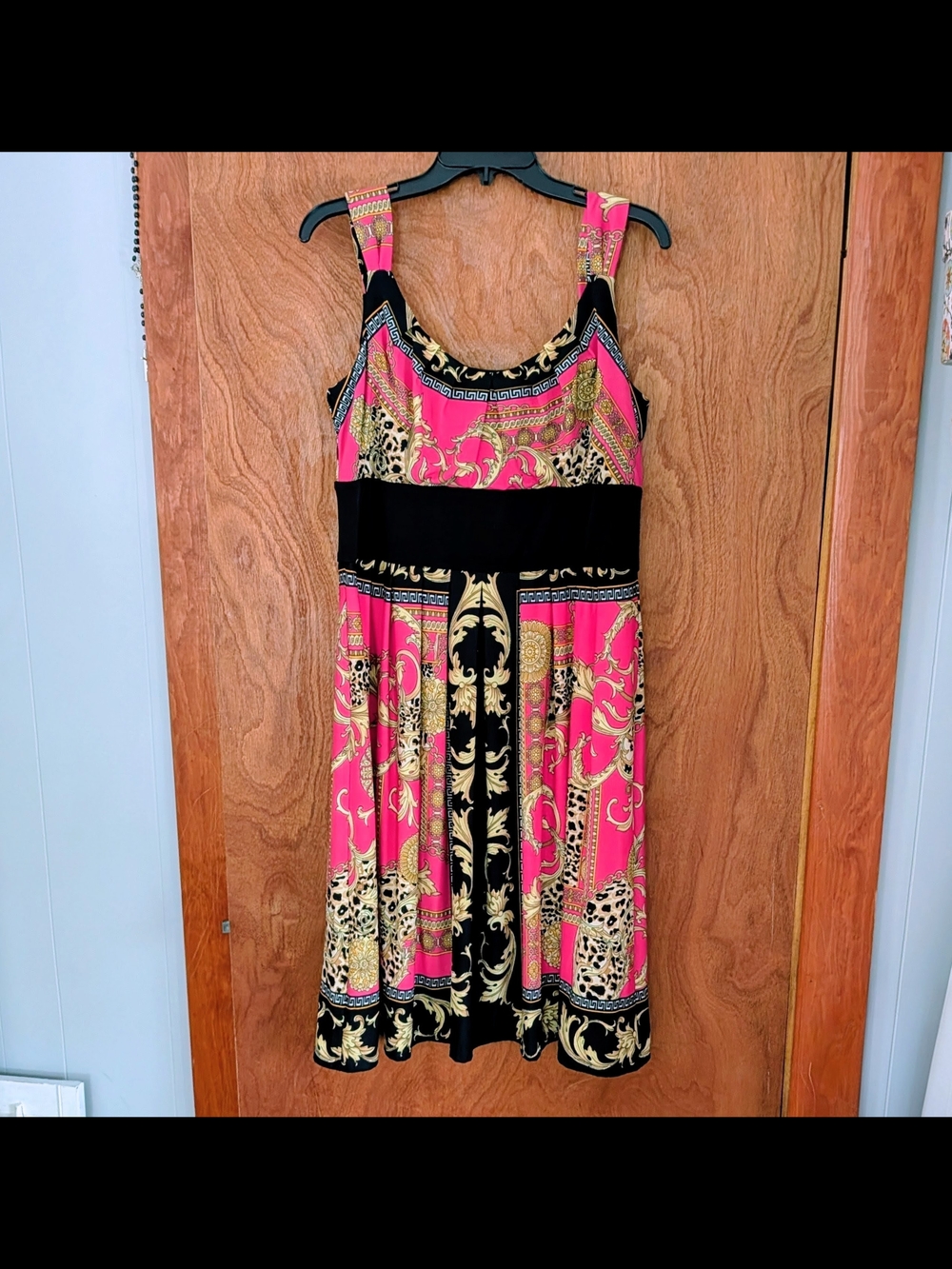 R & M Richards Pink Black Gold Patterned Woman's Casual Dress